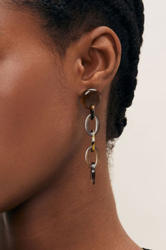 Brown Buffalo Horn Chain Link Earrings