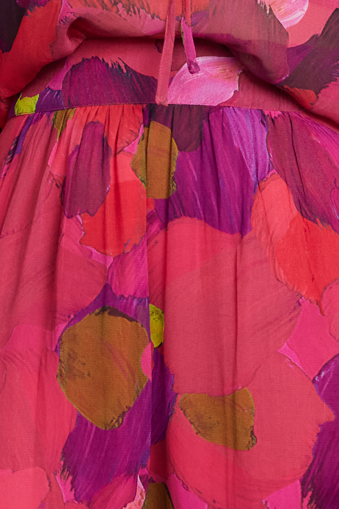 POM Amsterdam Brushwork Fiery Pink Midi Skirt