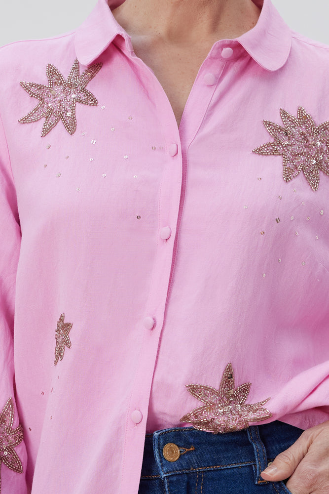 Fabienne Chapot Fleur Embellished Pink Blouse