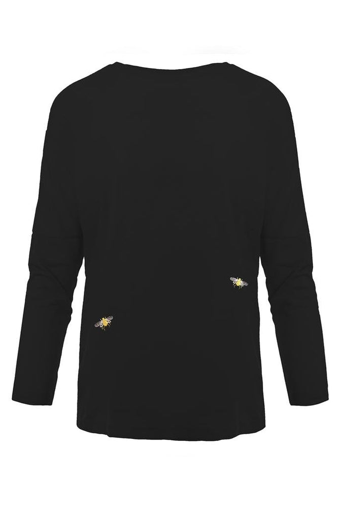 Bee Embroidered Dropped Shoulder T-Shirt Black - Ingmarson at The Bias Cut