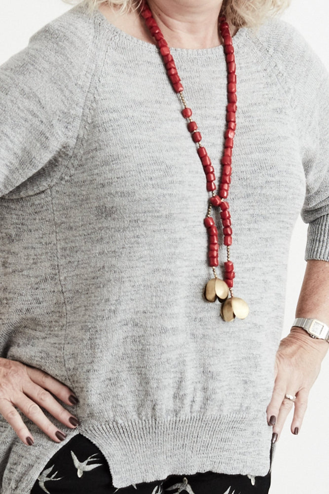 Coral Lariat & Brass Necklace