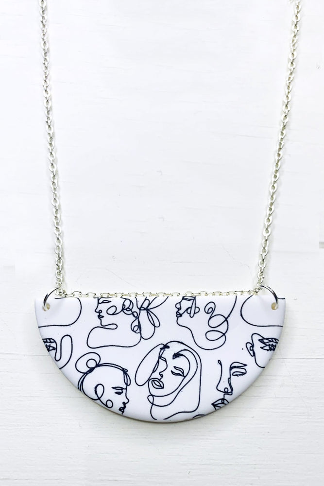 Faces White Medium Necklace - No Shrinking Violet at The Bias Cut