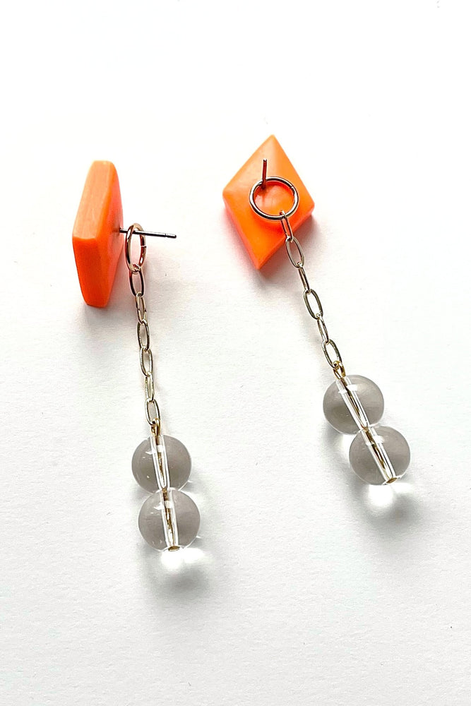 Gaia Orange with Glass Beads 2-in-1 Earrings - Hattie Buzzard at The Bias Cut