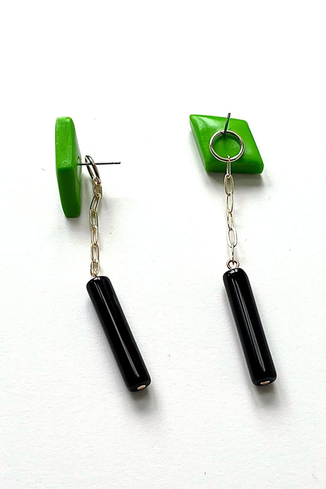 Gaia Spring Green with Black Beads 2-in-1 Earrings - Hattie Buzzard at The Bias Cut