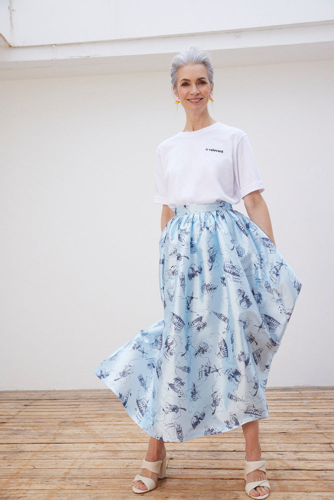 Stella Nova Juna Printed Blue Midi Skirt - Stella Nova at The Bias Cut