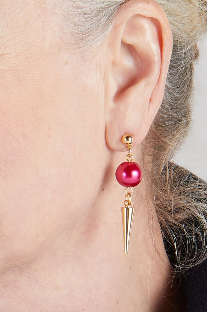 Strike Out Ageism Charity Crystal Pink Pearl & Gold Plated Spike Earrings
