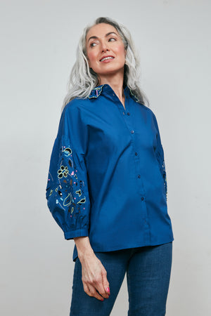 POM Amsterdam Embroidery Ink Blue Blouse