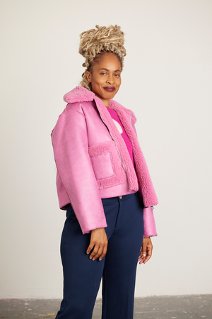 Jakke Vera Bubblegum Pink Faux Shearling & Leather Reversible Coat