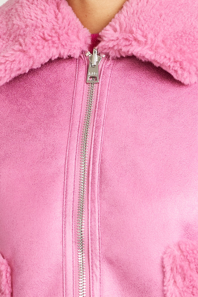 Jakke Vera Bubblegum Pink Faux Shearling & Leather Reversible Coat