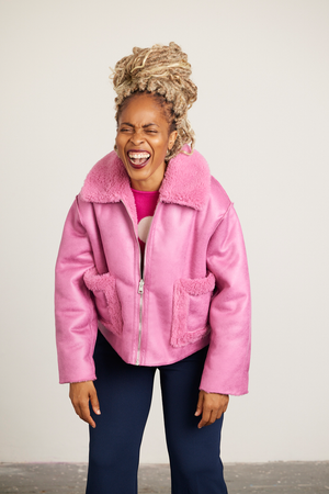 Pink faux shearling jacket outlet