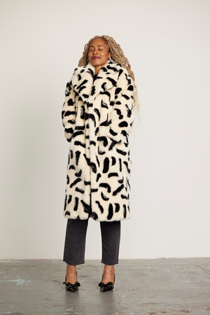 Jakke Katie Paintbrush Print Long Faux Fur Coat