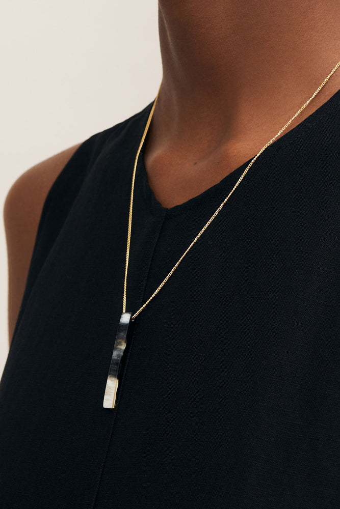 
                
                    Load image into Gallery viewer, Black Horn &amp;amp; Sterling Silver Rectangle Pendant Necklace
                
            