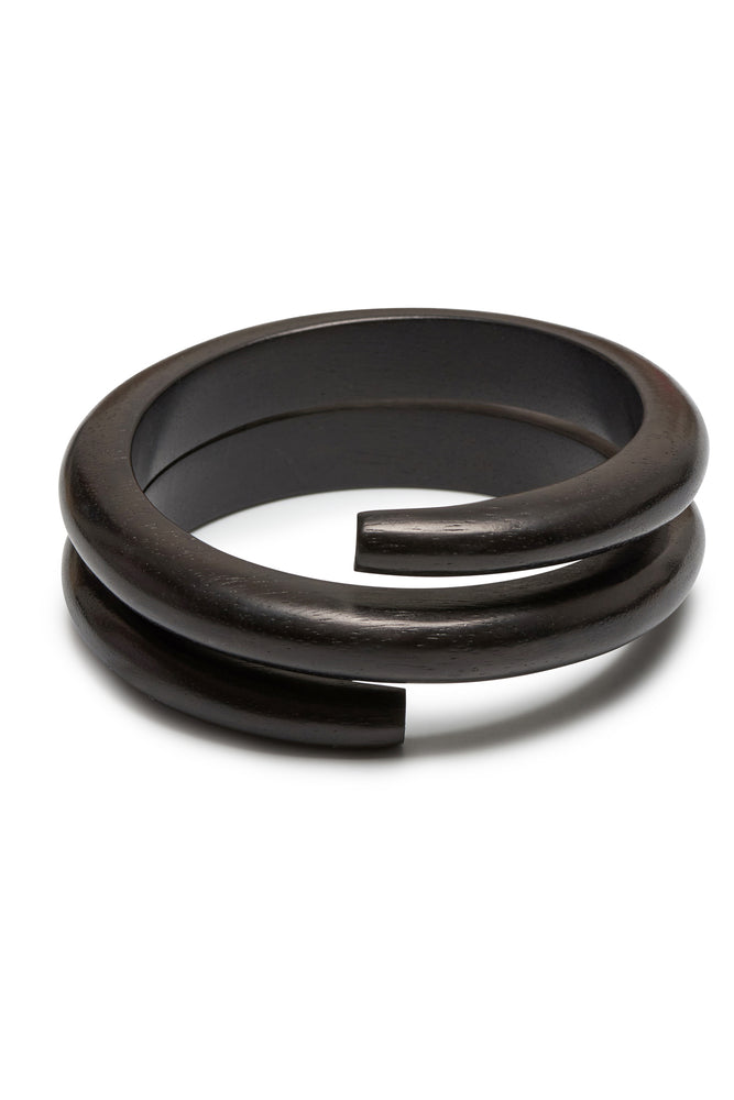 
                
                    Load image into Gallery viewer, Black Wood Spiral Bangle
                
            