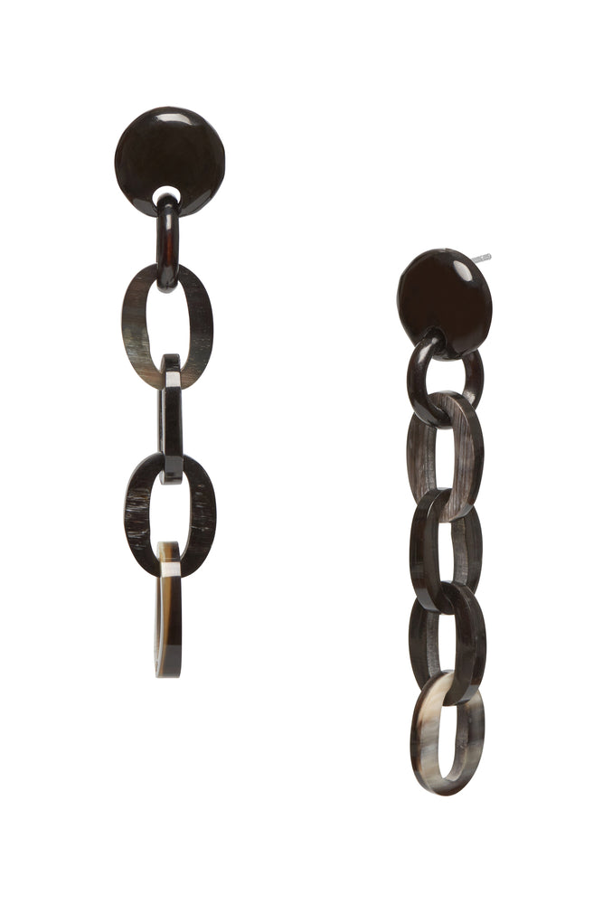 
                
                    Load image into Gallery viewer, Black Buffalo Horn Chain Link Earrings
                
            