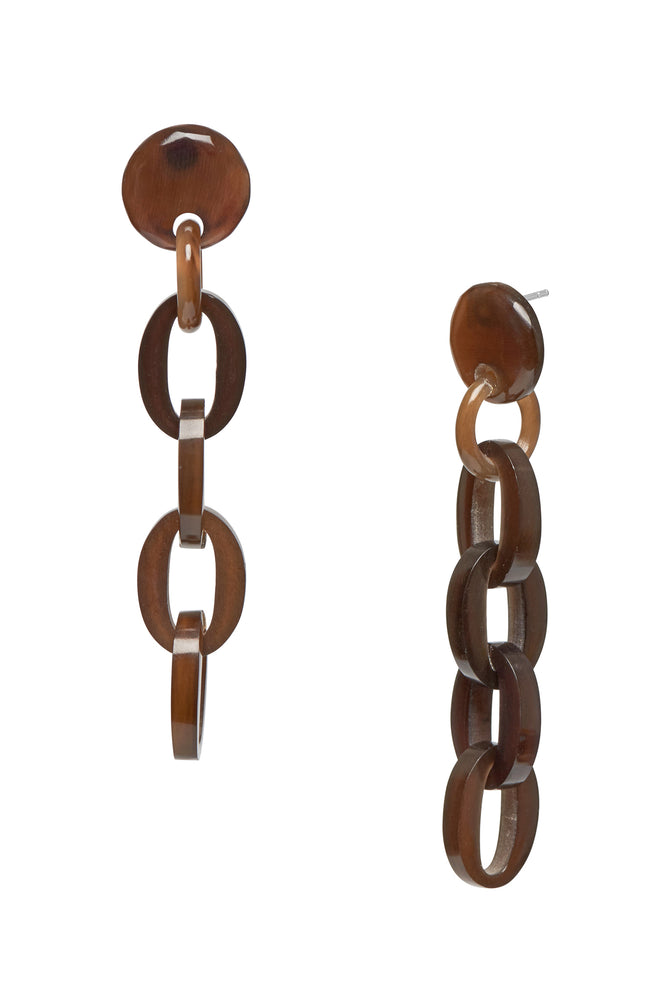 Brown Buffalo Horn Chain Link Earrings