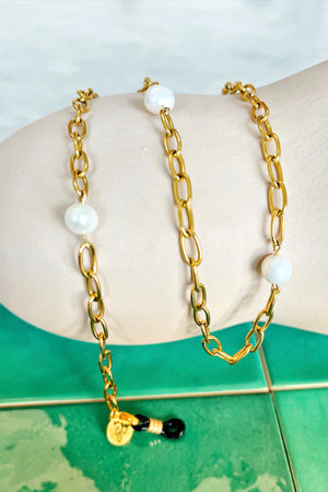 Busy Babe White and Gold Glasses Chain