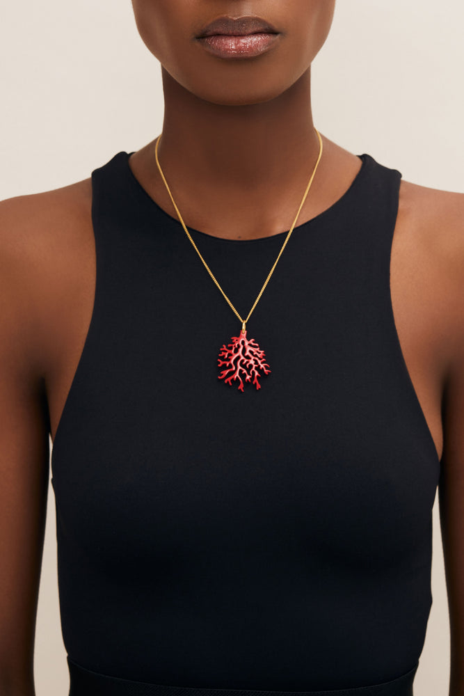 
                
                    Load image into Gallery viewer, Rose Red Coral Shaped Gold Pendant Necklace
                
            