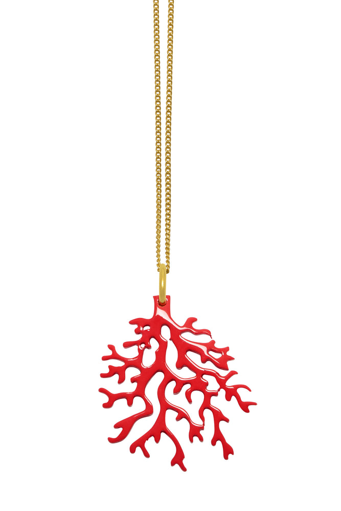 
                
                    Load image into Gallery viewer, Rose Red Coral Shaped Gold Pendant Necklace
                
            