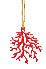 Rose Red Coral Shaped Gold Pendant Necklace