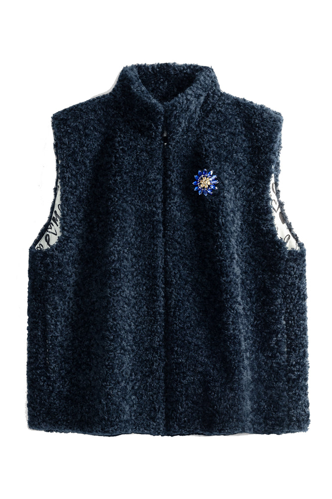 
                
                    Load image into Gallery viewer, POM Amsterdam Teddy Navy Gilet
                
            