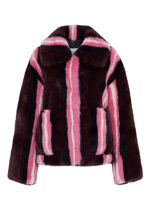 Jakke Traci Burgundy Stripe Faux Fur Coat
