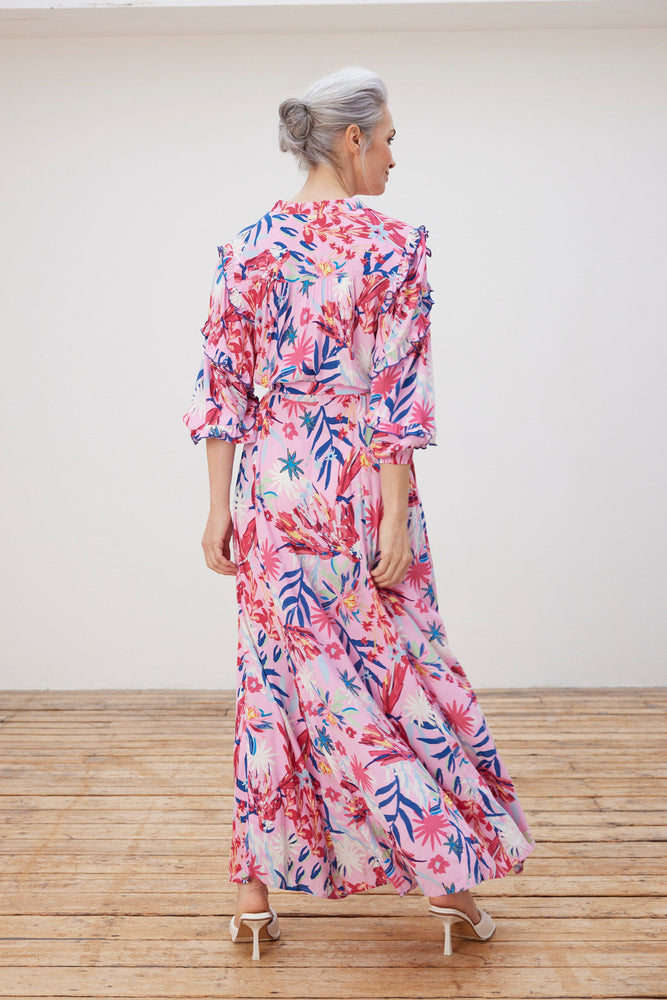 
                
                    Load image into Gallery viewer, POM Amsterdam Botanical Pink Maxi Dress
                
            