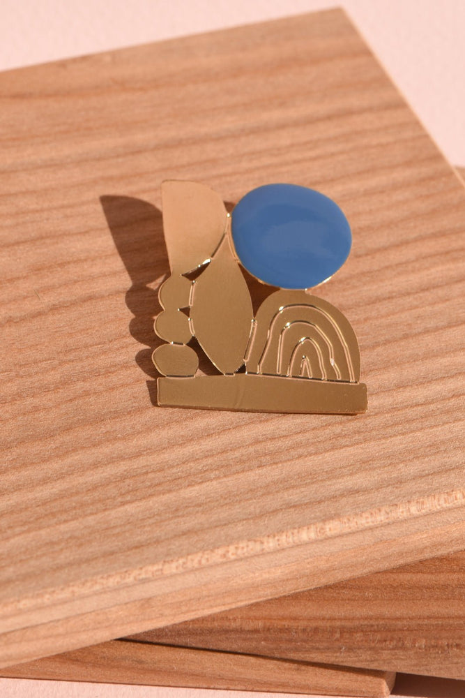 
                
                    Load image into Gallery viewer, Abstract Blue &amp;amp; Gold Engraved Brooch - Titlee at The Bias Cut
                
            