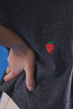 Embroidered Strawberry Slub Grey T-Shirt - Ingmarson at The Bias Cut