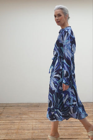 
                
                    Load and play video in Gallery viewer, Fabienne Chapot Marina Riviera Blue Floral Midi Dress
                
            