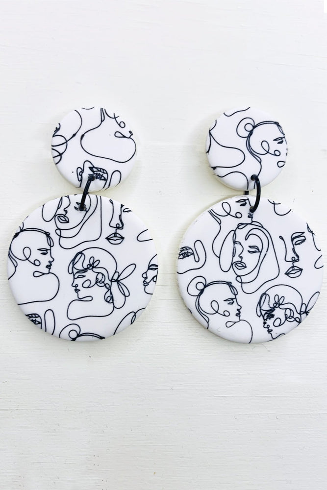 Faces White Large Earrings - No Shrinking Violet at The Bias Cut