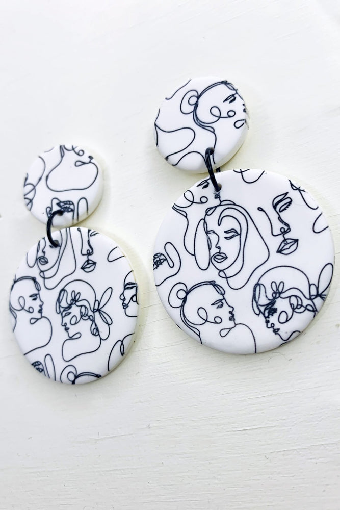 Faces White Large Earrings - No Shrinking Violet at The Bias Cut