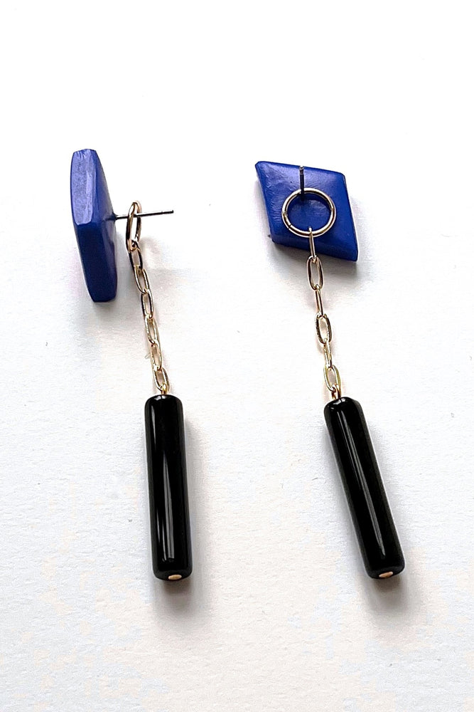 Gaia Cobalt with Black Beads 2-in-1 Earrings - Hattie Buzzard at The Bias Cut