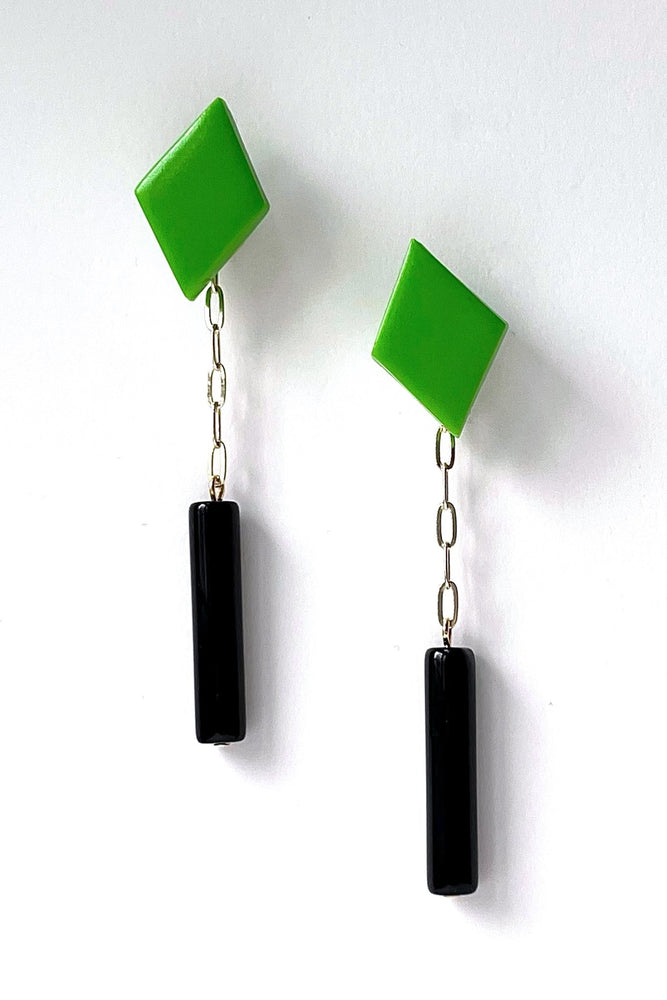 Gaia Spring Green with Black Beads 2-in-1 Earrings - Hattie Buzzard at The Bias Cut