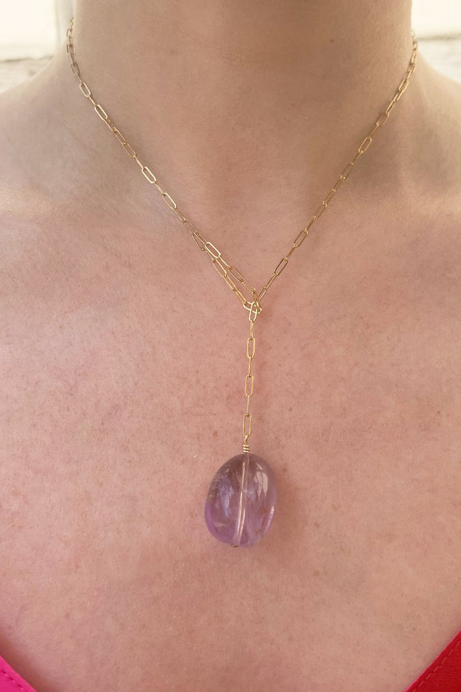 
                
                    Load image into Gallery viewer, Gem Nugget Loop Necklace - Amethyst or Citrine - Gem &amp;amp; Tonic at The Bias Cut
                
            