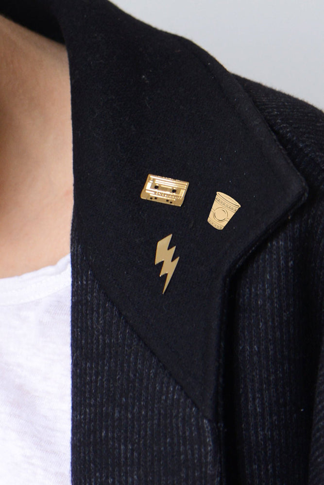 Gold Engraved Music Cassette Tape Shaped Pin - Titlee at The Bias Cut