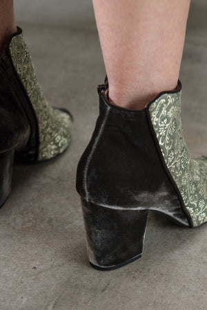 Golden Rose of Banaras Velvet Ankle Boots - Bote A Mano at The Bias Cut