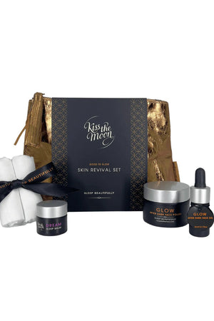 
                
                    Load image into Gallery viewer, Good To Glow Face Revival Gift Set with face polish, face oil and sleep balm - Kiss The Moon at The Bias Cut
                
            