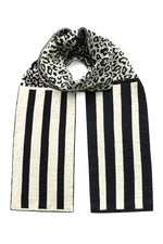Leopard & Stripe Wool & Cashmere Black Scarf