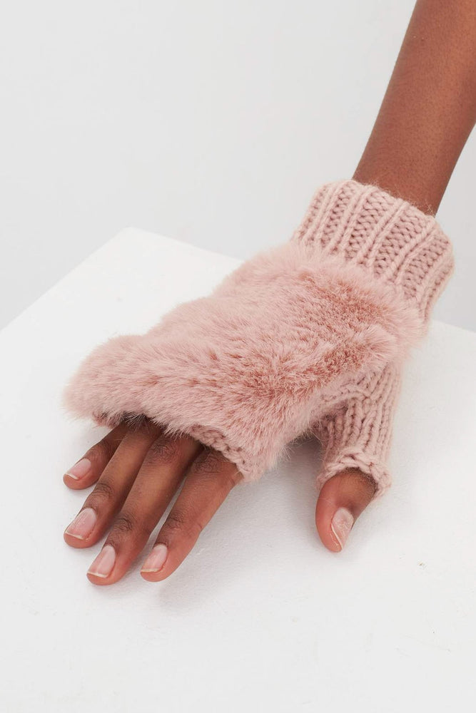 Jakke Sofia Faux Fur Fingerless Gloves (available in Pink, Olive & Lavender)