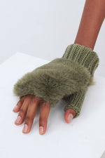 Jakke Faux Fur Sofia Fingerless Gloves (available in Pink & Olive) - Jakke at The Bias Cut