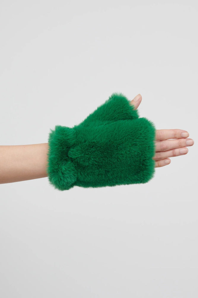 Jakke Tolly Faux Fur Fingerless Green Mittens - Jakke at The Bias Cut