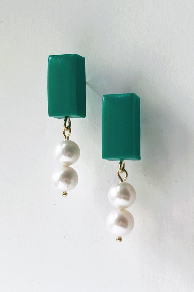 
                
                    Load image into Gallery viewer, Lila Pearl Emerald Green Earrings - Hattie Buzzard at The Bias Cut
                
            