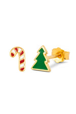 Lulu Copenhagen Green Tree & Sugar Cane Gold Stud Earrings (available individually or as pair)