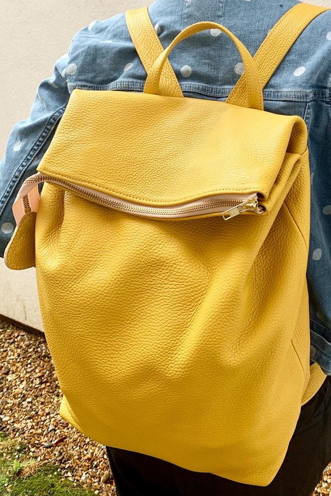 
                
                    Load image into Gallery viewer, Nancy Yellow Leather Rucksack 🌻 - Coco Barclay
                
            