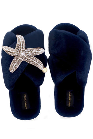 Navy Fluffy Slippers Silver & Pearl Starfish Brooch - Laines London at The Bias Cut