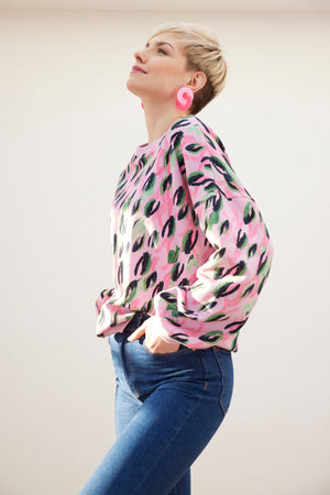 
                
                    Load image into Gallery viewer, POM Amsterdam Animal Print Pink Sweater - POM Amsterdam at The Bias Cut
                
            