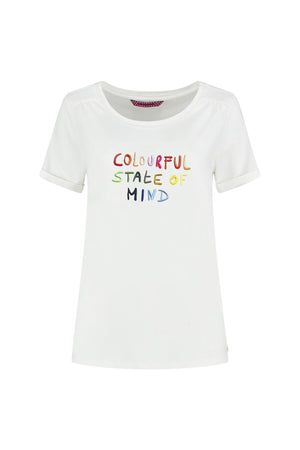 
                
                    Load image into Gallery viewer, POM Amsterdam Colourful State Of Mind Embroidered T-Shirt - POM Amsterdam at The Bias Cut
                
            