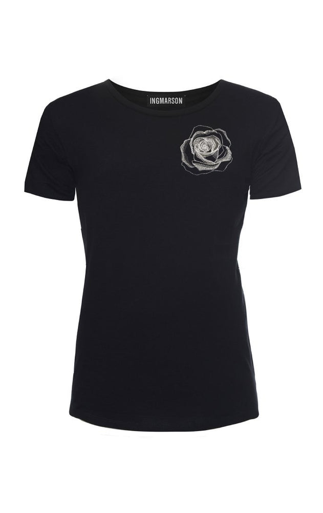 Rose Embroidered T-Shirt Black