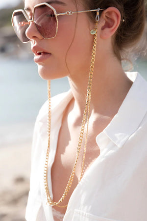 
                
                    Load image into Gallery viewer, Samantha Double Gold Sunglasses Chain - Sunny Cords at The Bias Cut
                
            