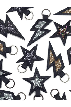 
                
                    Load image into Gallery viewer, Stardust Leather and Glitter Keyring - Dark Horse Ornament at The Bias Cut
                
            